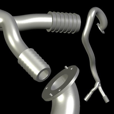 Rendering of modified anatomy of aorta and femoral arteries for biomedical device research and testing.